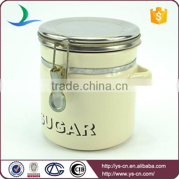 Modern ceramic sugar canister jars with steel lid