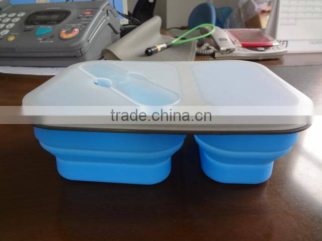 Food grade FDA silicone foldable lunch box, collapsible silicone lunch box