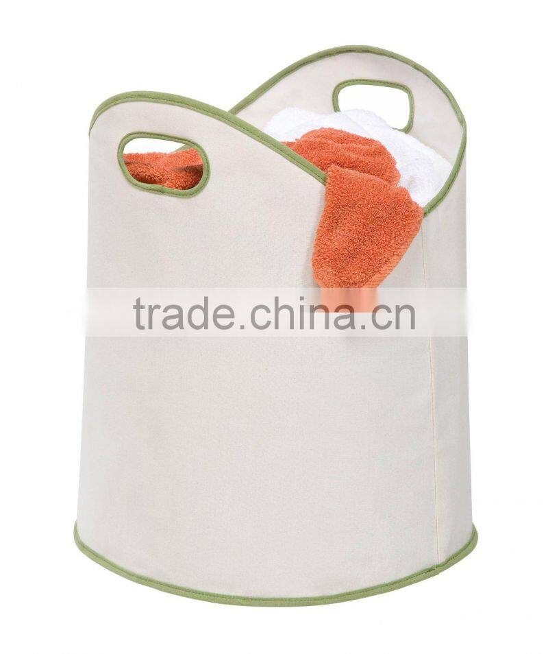 Large Load Canvas Laundry Basket, White/Green