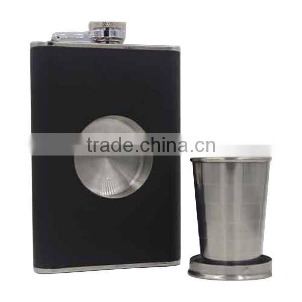 304 stainless steel leather hip flask 8 oz, leather stainless steel wine bottle