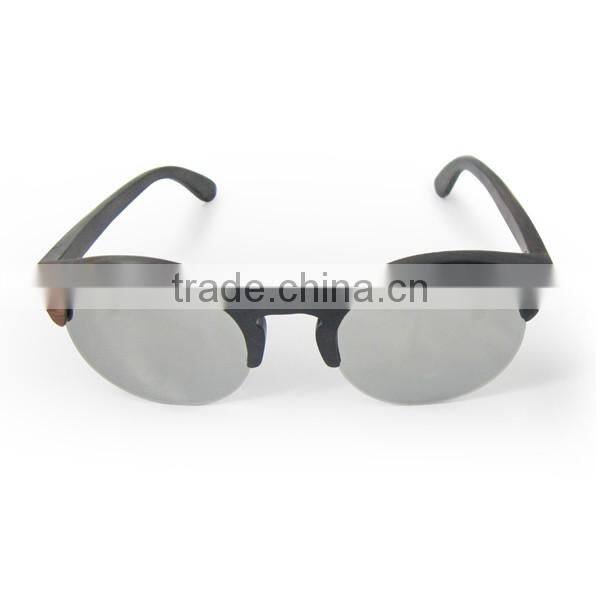 Mirror lens retro halft rim round wood sunglasses