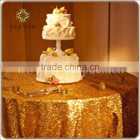 Elegant wedding 100% polyester champagne round table cloth sequin wedding table cloth sequintable cloth dubai