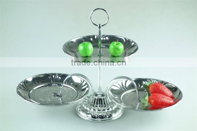 stainless steel stock ceramic three layer silver cake stand holder fruit plate