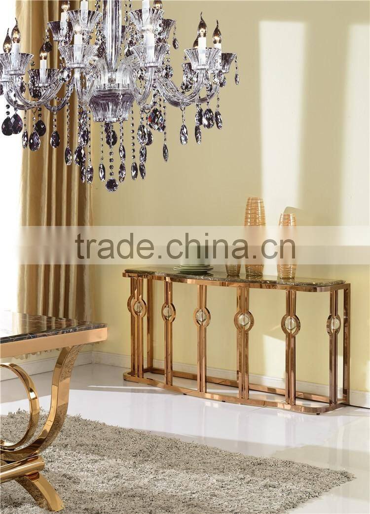 Deluxe living room stainless steel marble console table in golden color F818G