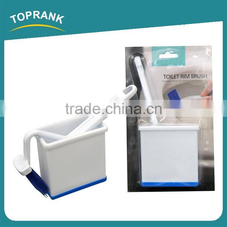 Toprank Japanese Hot Sale Mini V Shape Creative Novelty Corner Toilet Rim Brush Plastic Handle Curved Toilet Brush With Stand