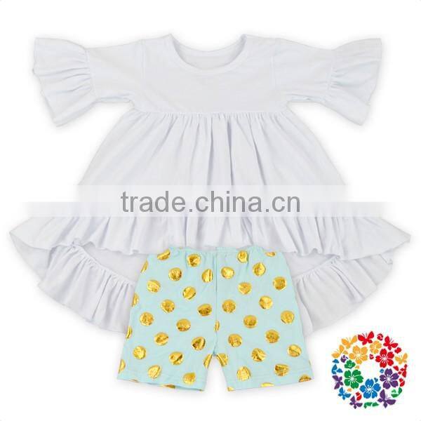 Soft Cotton Kids Girls Shirts Front Shorts Back Long Asymmetrical Unique Baby Girl Names Girls Ruffle Shirts