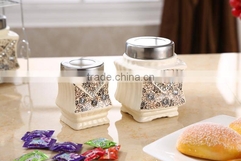 kitchenware food storage ceramic canister set with metal stand