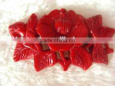 wholesale 30-40mm red flower & leaf shape design natural coral pendant