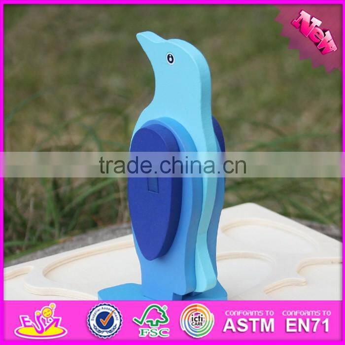 2017 New product diy 3d penguin wooden animal jigsaw puzzles W14G041