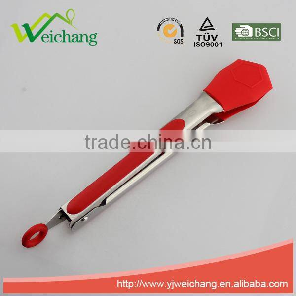 WCJ625 Premium Comfort Stainless Steel Locking oblong Food Tong with Silicone Heads, Good Grip