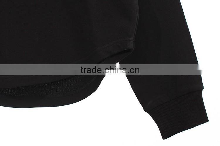 long sleeve pure color curved hem black pullover no hood blank sweatshirt crewneck women custom with two zips on the sleeve