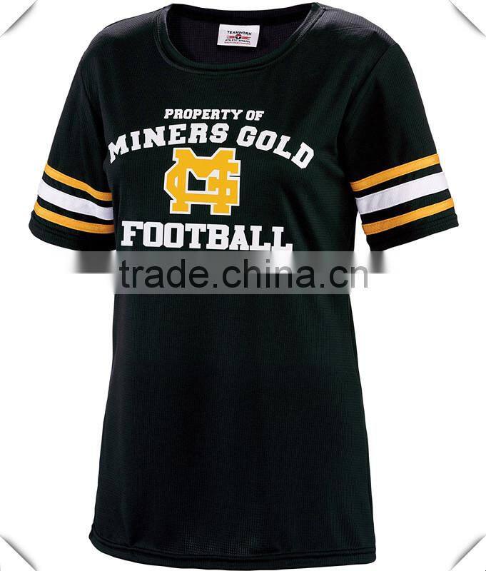 Lightweight Womens Baseball Jersey Tee with Striped Sleeves,100% Polyester Moisture Wicking Slim Fit Screen Printing Fan T Shirt