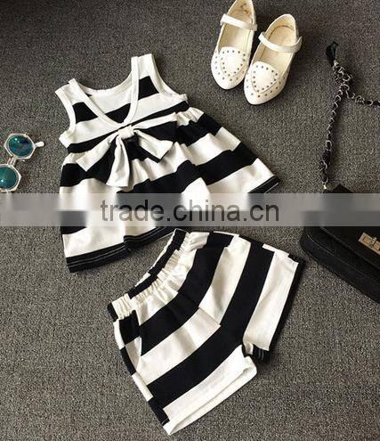 Vintage Baby Clothing Set Black And White Stripes Outfit Bow Tie Apparel