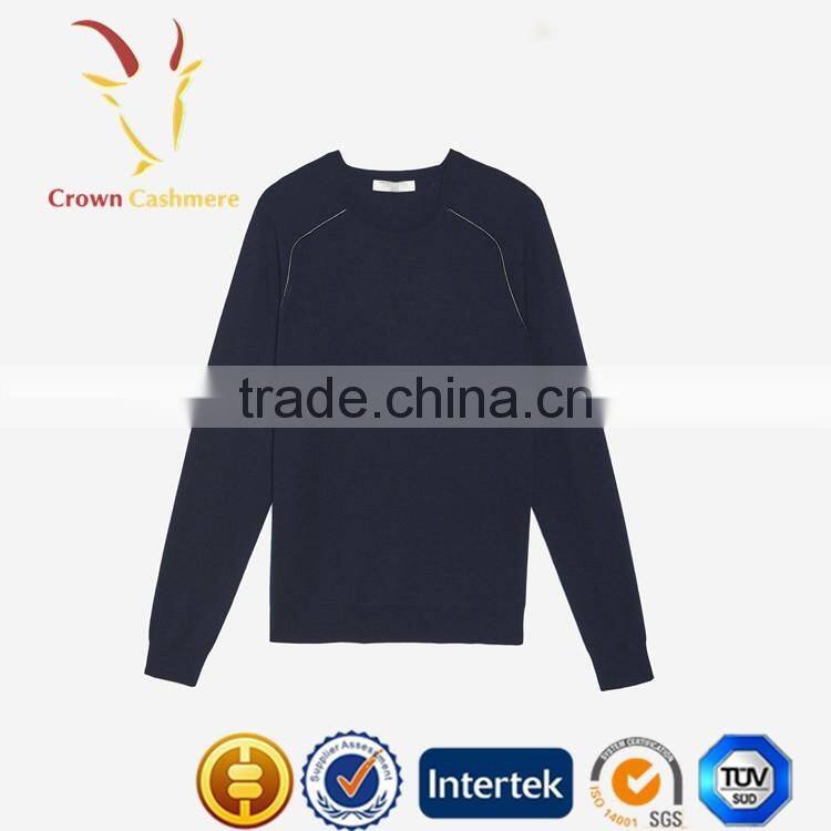 Navy Blue Men Cashmere Wool Pullover Sweater
