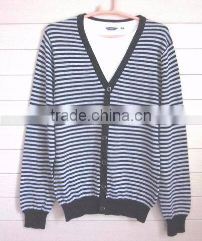 thin stripes black and white classic cardigan men's button up sweater