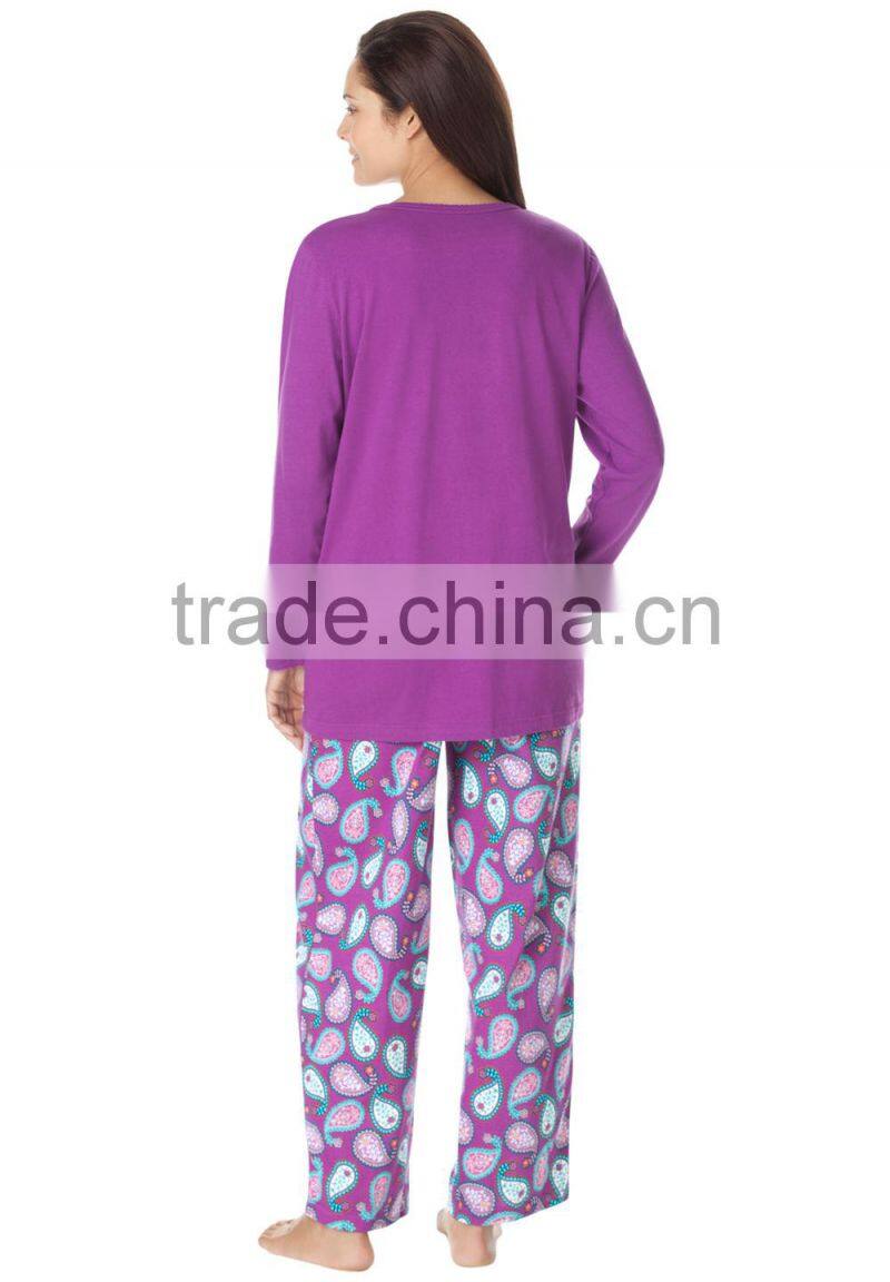 winter print knit adult 100% cotton pajama for ladies