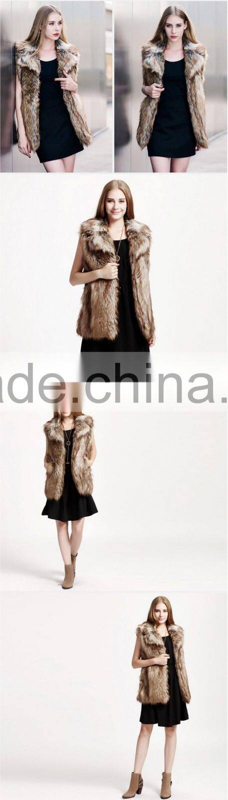 Europe style woman raw colour raccoon fur vest lady faux fur waistcoat winter sleeveless coat