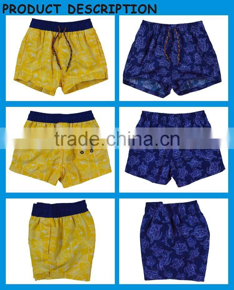 Yellow Contrast Color Waist Board Shorts in Swimwear & Beachwear