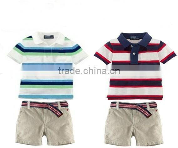 hot boy wear Summer baby boys brand POLO striped t shirt + shorts set New kids casual polo Horse shirt pants sets Children polo