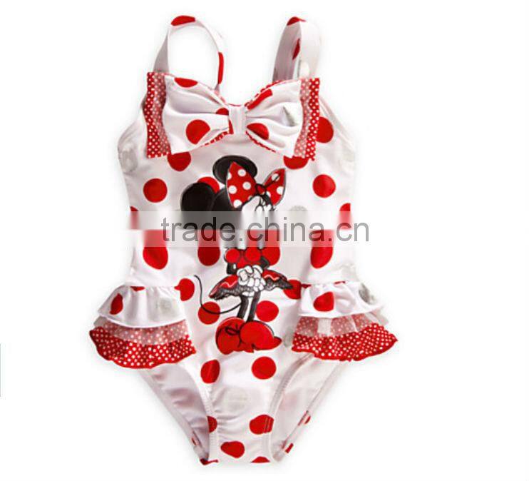 Hot summer baby girls comfortable one piece swimsuit children polka dot cartoon swimwear kids bikini lower price wholesale