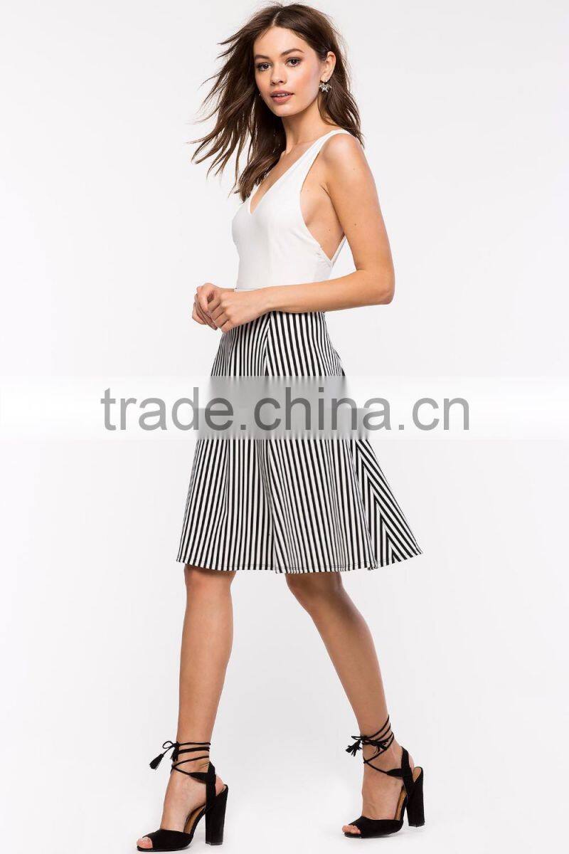 China wholesale high rise directional stripe midi skirt women fashion skirt 2016
