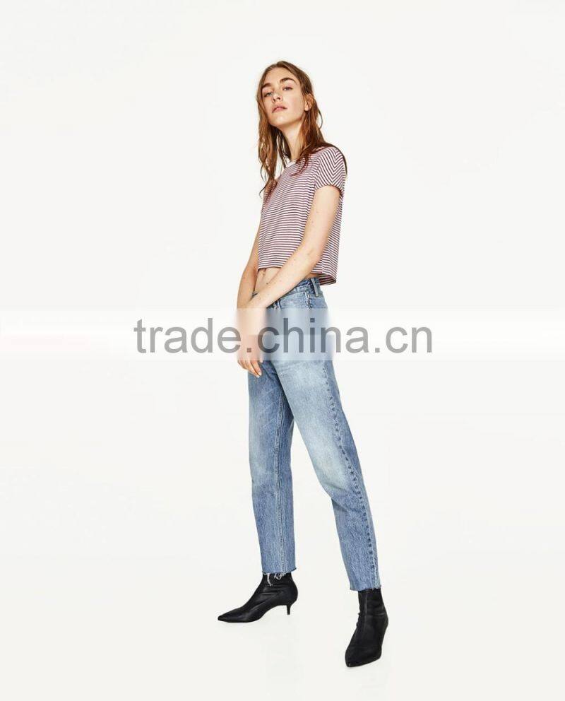 casual tops strip round-neck camiseta top