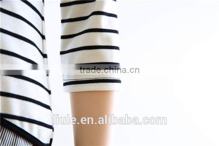 Fashion Design Lady Black and White Striped Casual Blouse Fitted Women Tops
