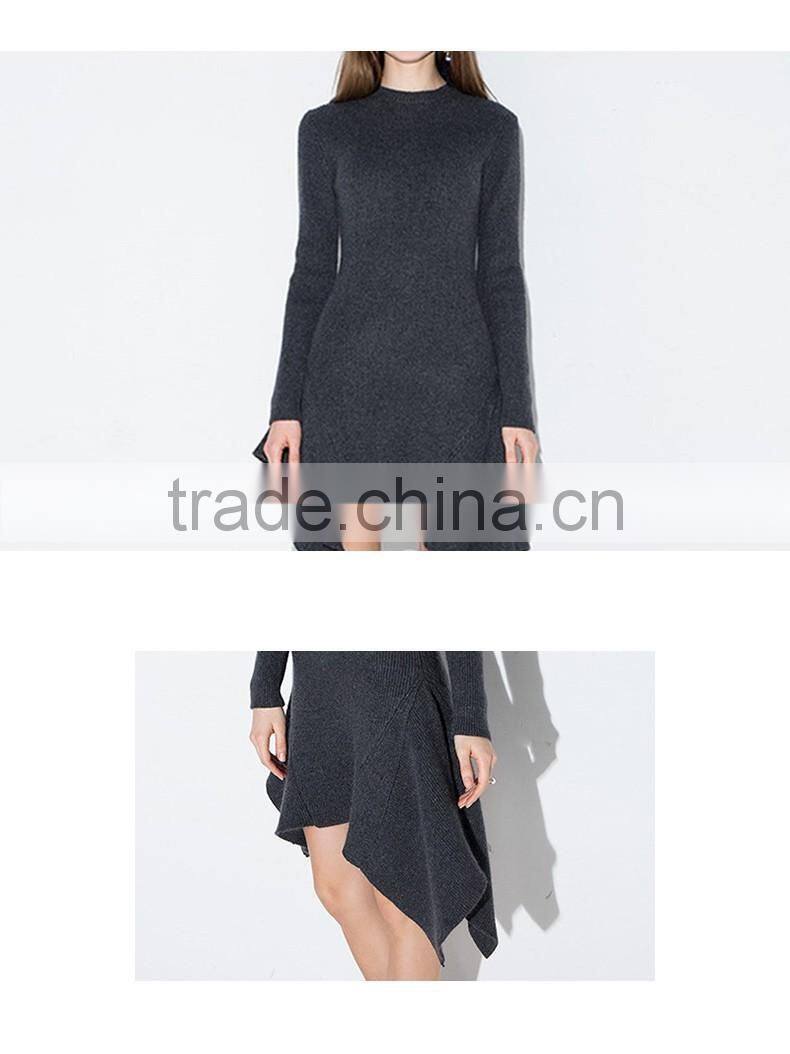 Women's autumn new arrival long sleeve knitted slim fit irregular bottom dress