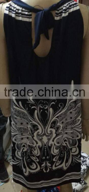 Low price blue color 65% polyester 35% cotton designer one piece party fashion lady dress