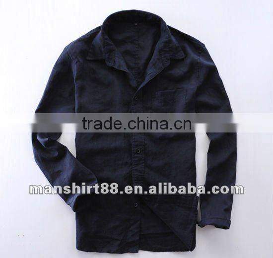 New popular style 100%Linen White shirt for men with long sleeve regular collar or banded collar