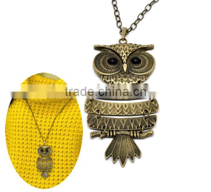 Vintage Antique Bronze Owl Halloween Ornaments Pendant Necklaces 35-1/2"