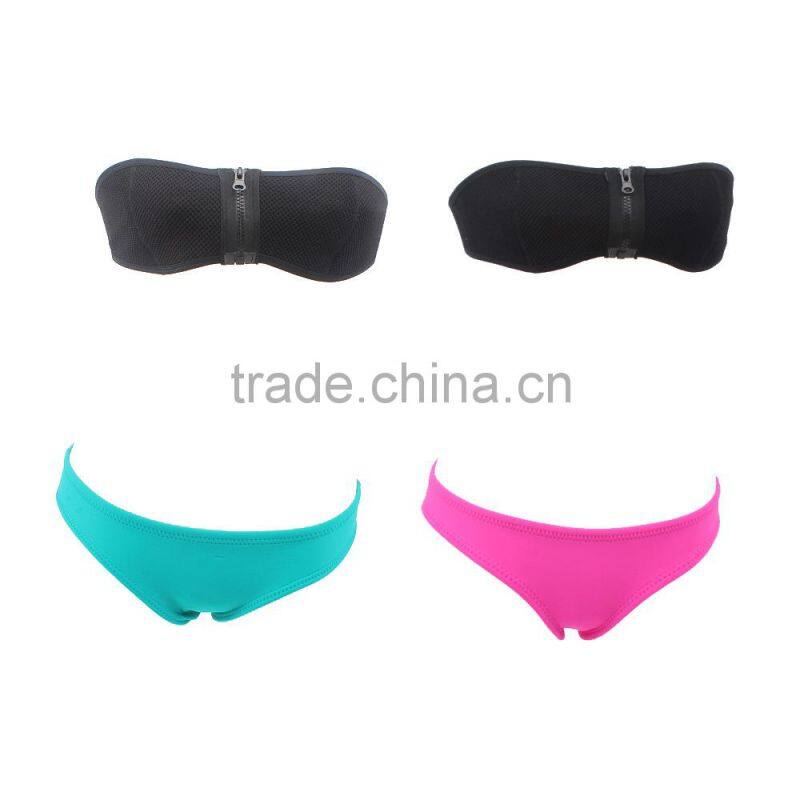 pink zipper neoprene fancy swimwear bikini/ yellow qiao black blue contrast neoprene bikini swimwear