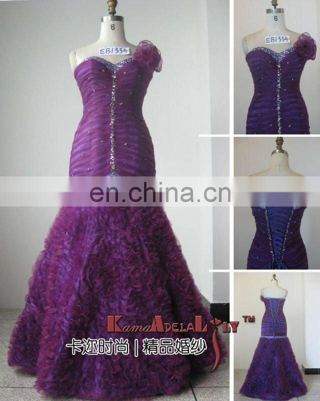 EB1334 Gorgeous purple one-shoulder flower drop waist evening dress trumpet wedding dress bridal dress
