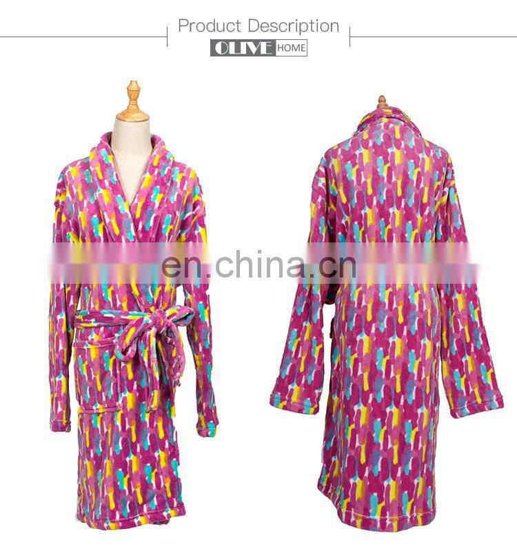 Wholesale Kimono Collar 100% Polyester Printed Super Soft Coral Bathrobe