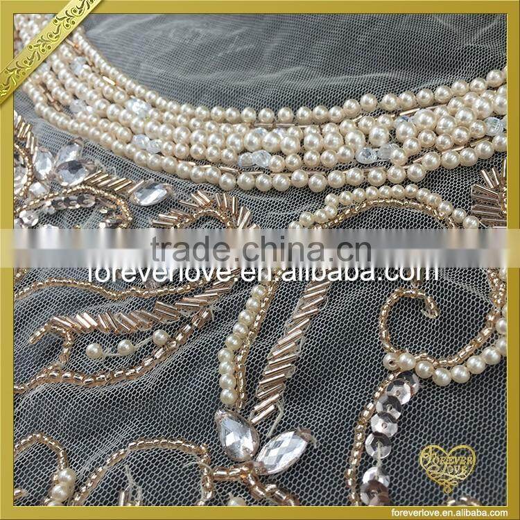 Handmade flower shape beaded crystal rhinestone applique for dress FHA-054