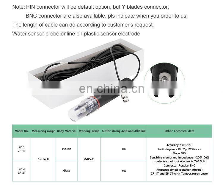 Water sensor probe online ph plastic sensor electrode ZP-1T for temperature compansation
