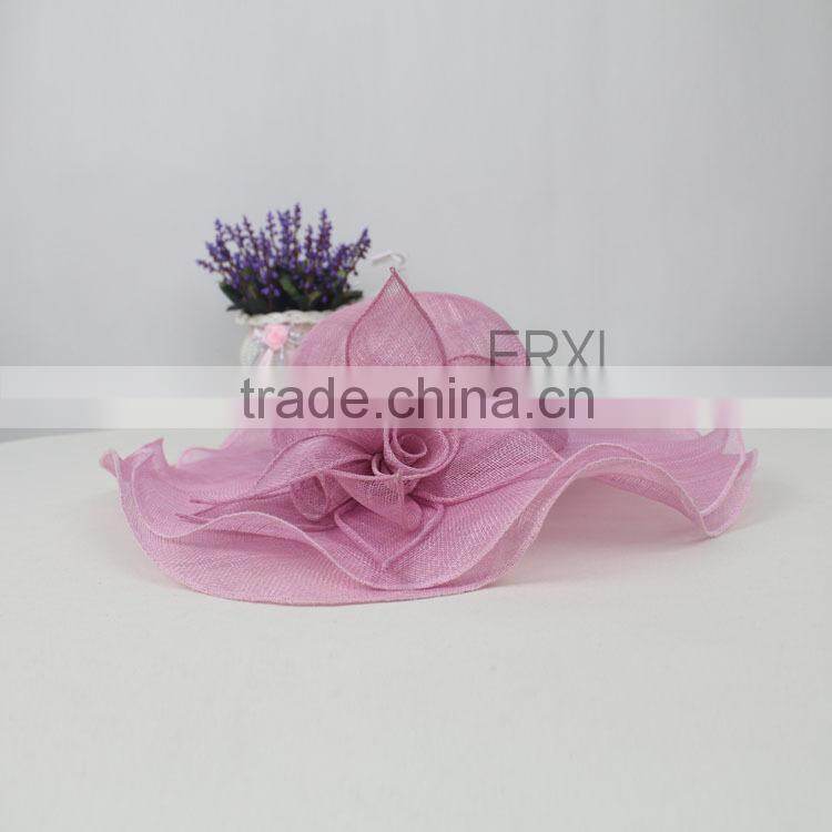 2015 New Style Women Wide Brim Flower Sinamay Hat In Different Color