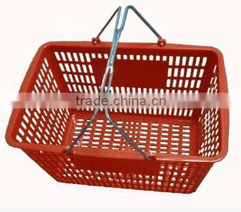 Plastic Material Shopping Bakset with Metal Double Handles Plastic Basket with Handle