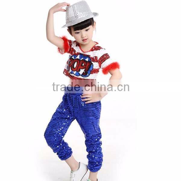 New Sequined Jazz Hip hop dance Costumes Stage Performance Clothing Boys and Girls Holiday Show kids hip hop Wear top +Pant