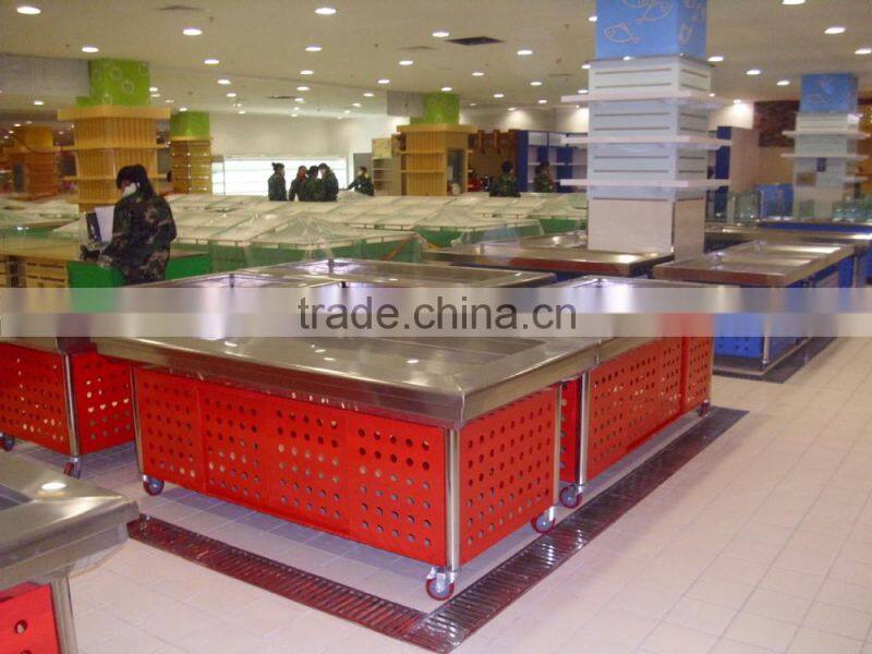 Supermarket stainless steel cooling table ice fresh cooler box table cooler table
