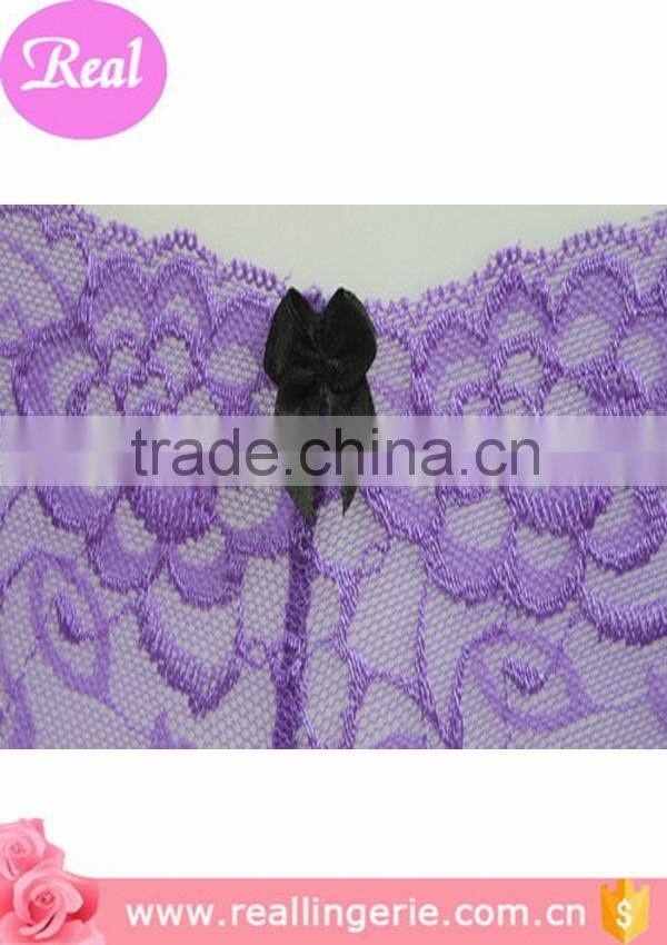 purple sexy full lace transparent woman panties with star metal decorated