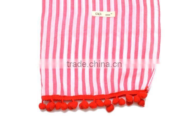 New Arrival Striped Lace Pom Pom Brim Boys Girls Baby Kids Winter Scarf