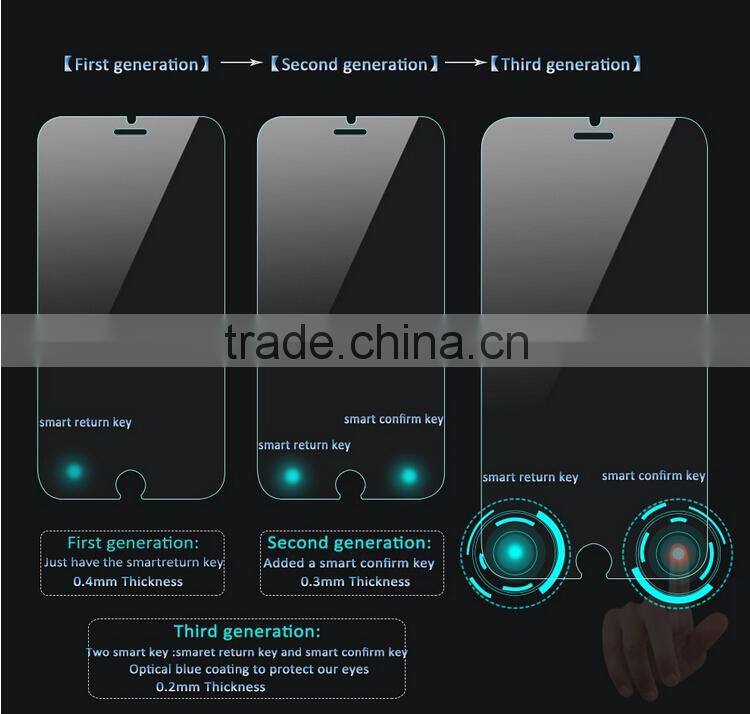 2015 creative design magic touch tempered glass screen protector for iphone 6 with smart touch back and confirm buttons