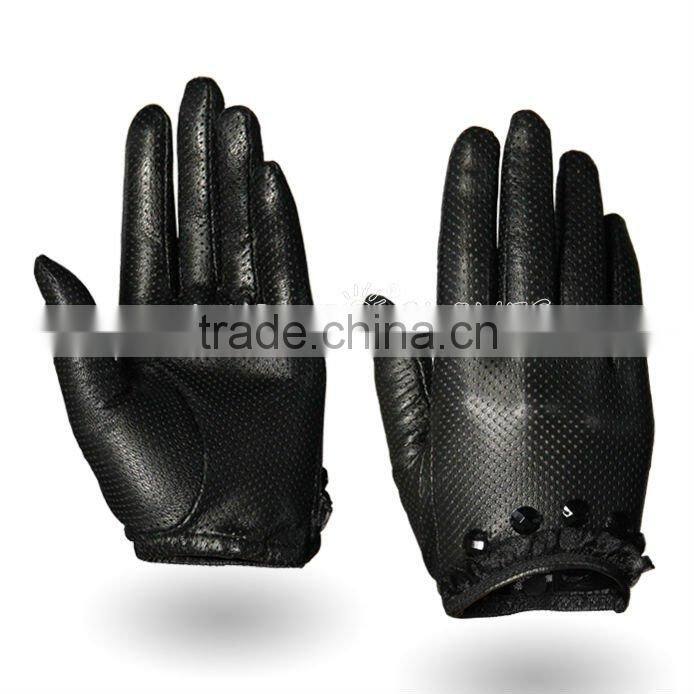 HIGH end online shop tight full grain goatskin beaded and lace leather winter glove