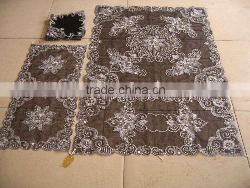Beaded velvet black tablecloth 16pcs set