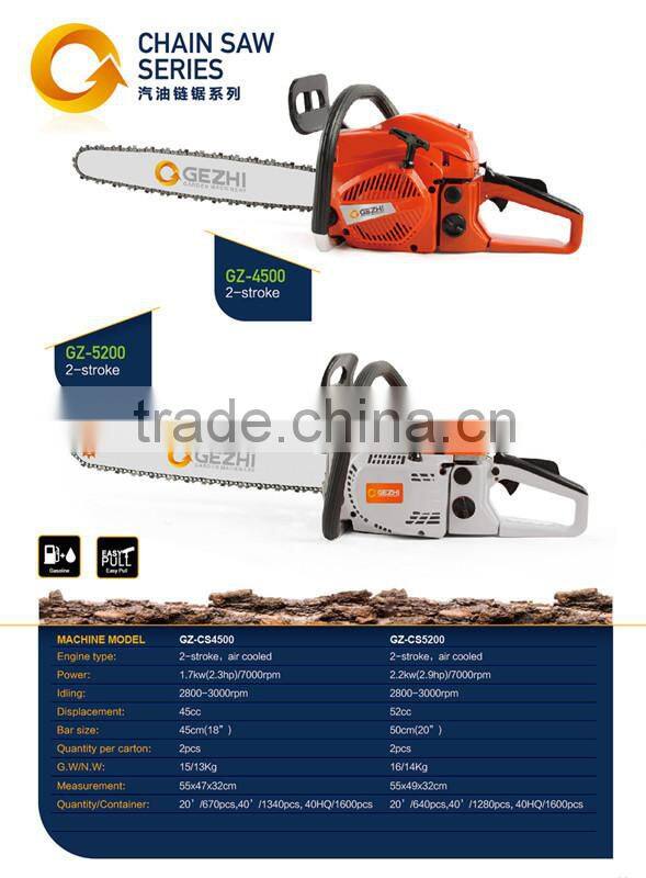 Forest gasoline chainsaw 2 stroke 45cc high quality powerful performance chainsaw GS certification 4500