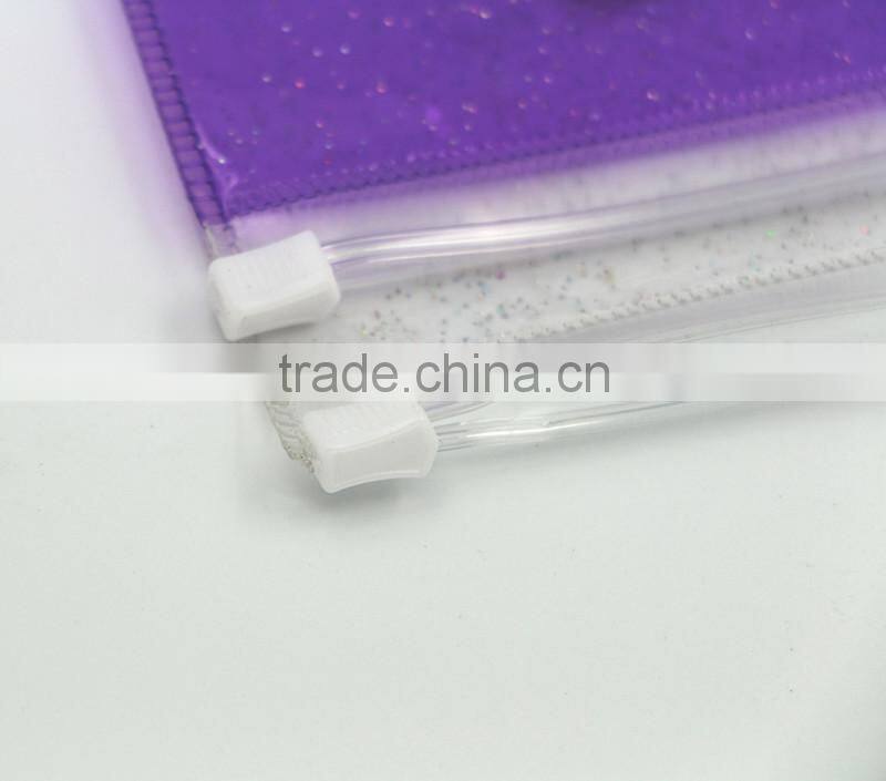 Glitter transparent plastic PVC pencil case with zipper
