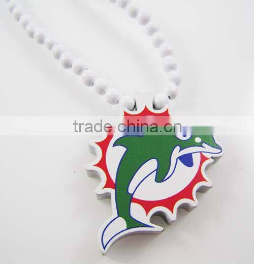 Wooden Miami Dolphins Pendant Piece 36" Bead Chain Good Wood Style