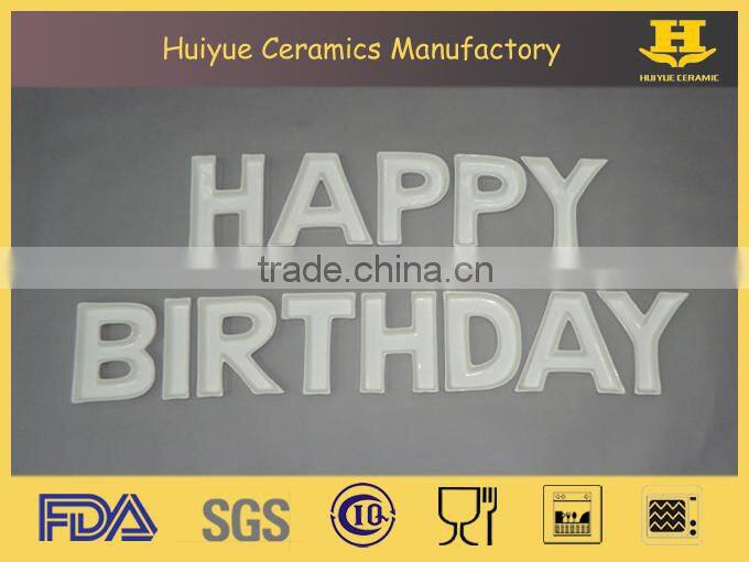 porcelain letter plates white color HAPPY BIRTHDAY