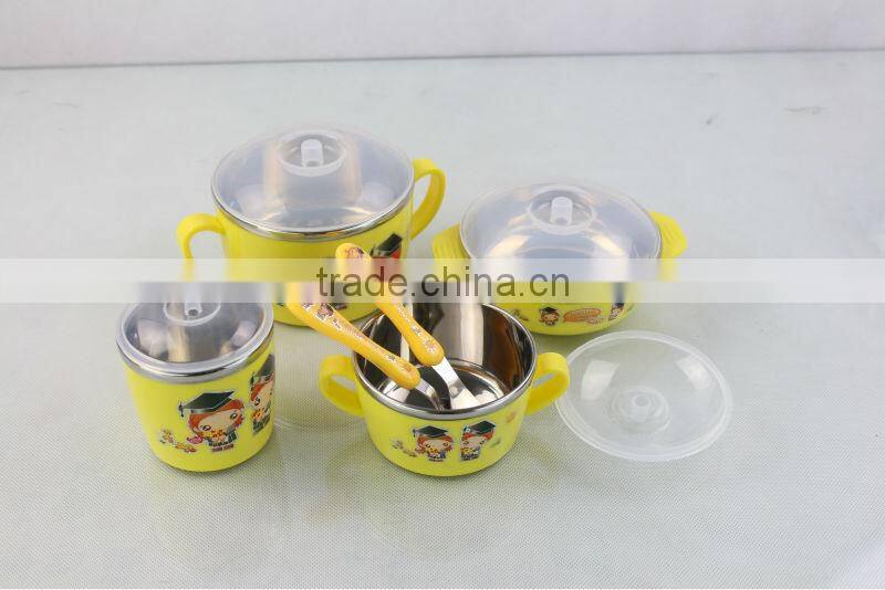 stainless steel kids bowl/cartoon children food bowls/heat proof students lunch bowl